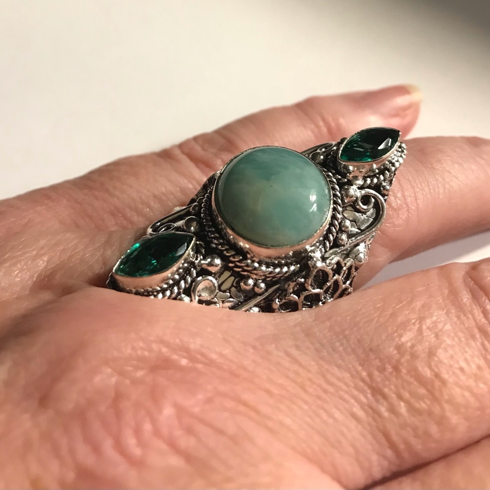 Amazonite Chrome Diopside Stamped 925 Sterling Silver Ring
